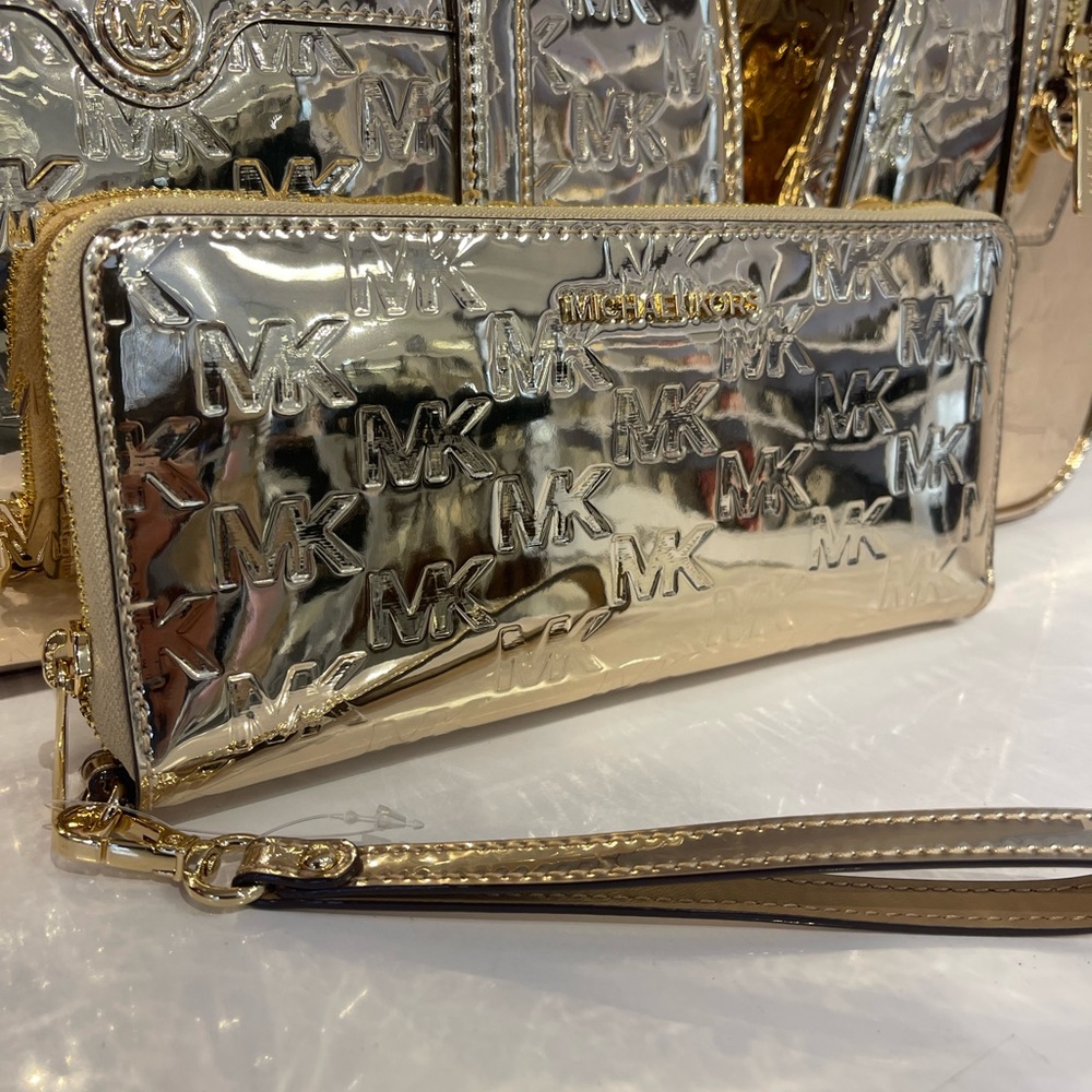 MICHAEL KORS Jet Set Lg Metallic Logo Debossed Continental Wallet Wristlet Phone - Picture 12 of 16